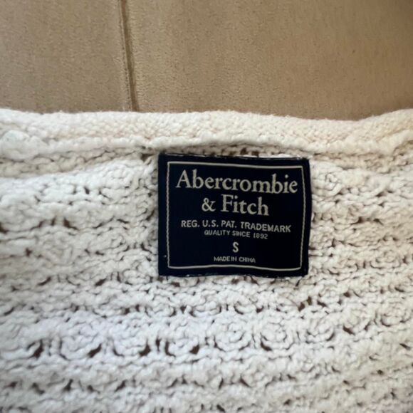 VTG Abercrombie & Fitch white cozy crew neck crochet fisherman sweater Sz S - Picture 2 of 6